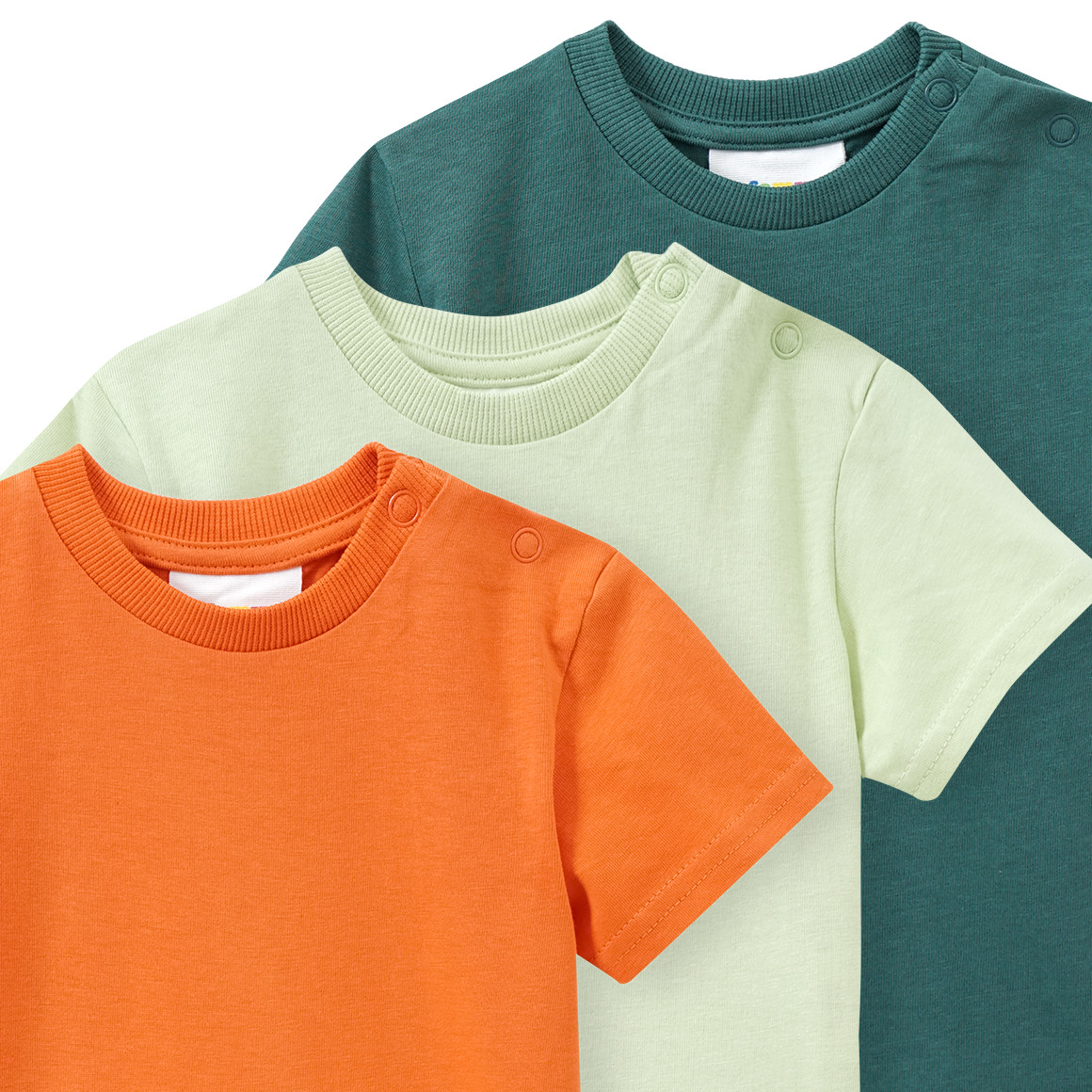 Famy 3 Baby T-Shirts unifarben hellgrün / dunkelgrün / orange