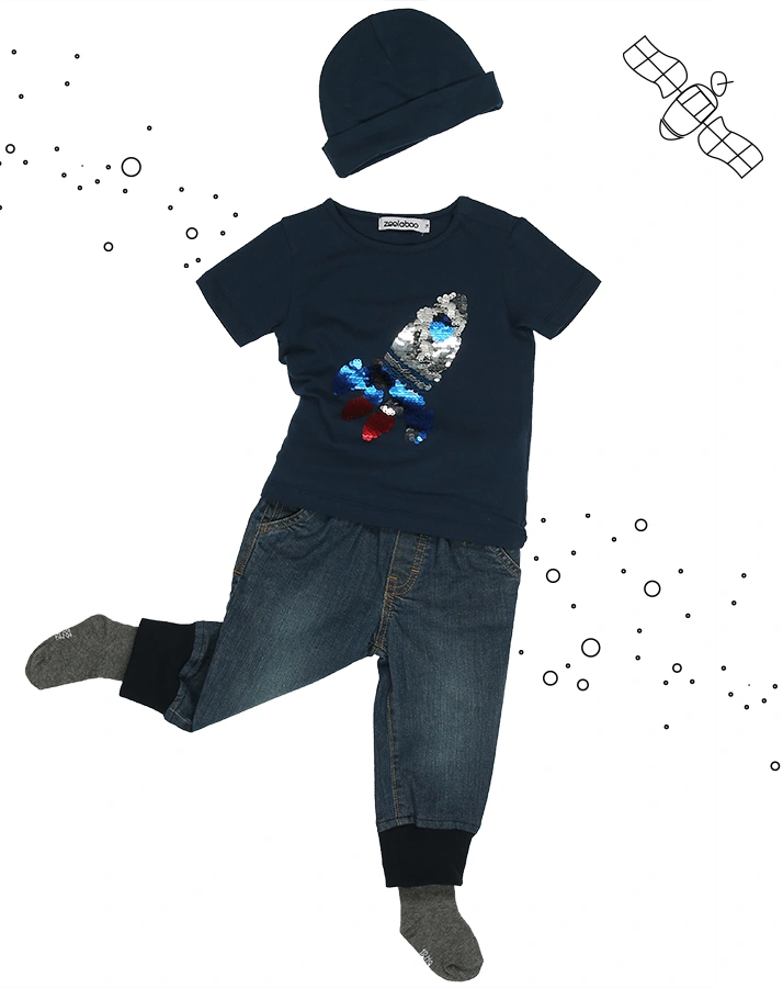 T-Shirt RAKETE mit Wendepailletten in dunkelblau