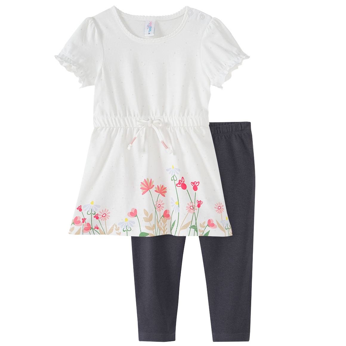 Topomini Baby Kleid und Leggings im Set weiss / dunkelgrau