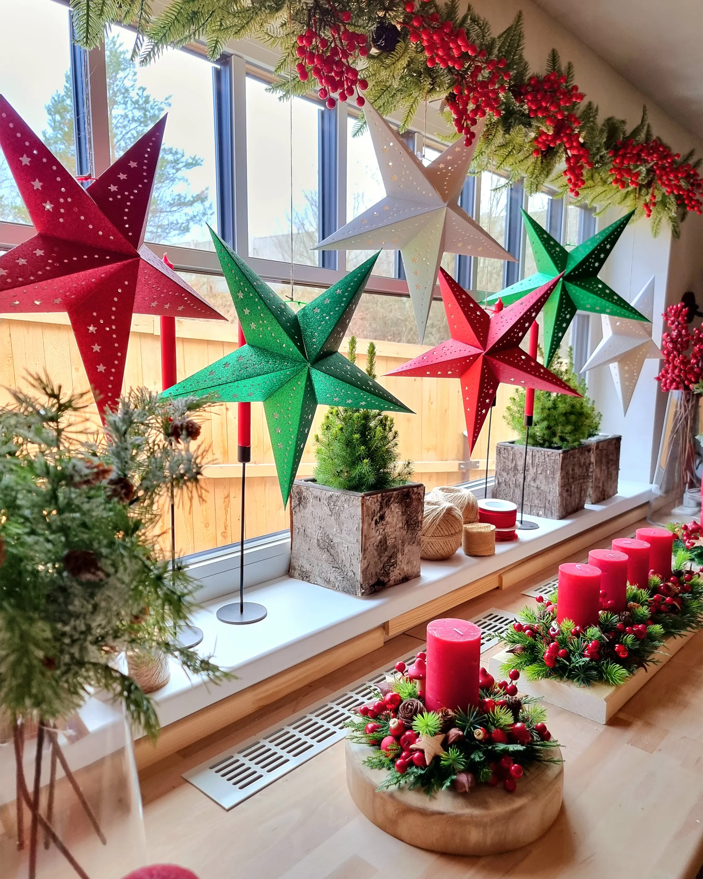 Set van 2 hangende decoraties LED MOTTI Ster 45 cm Rood