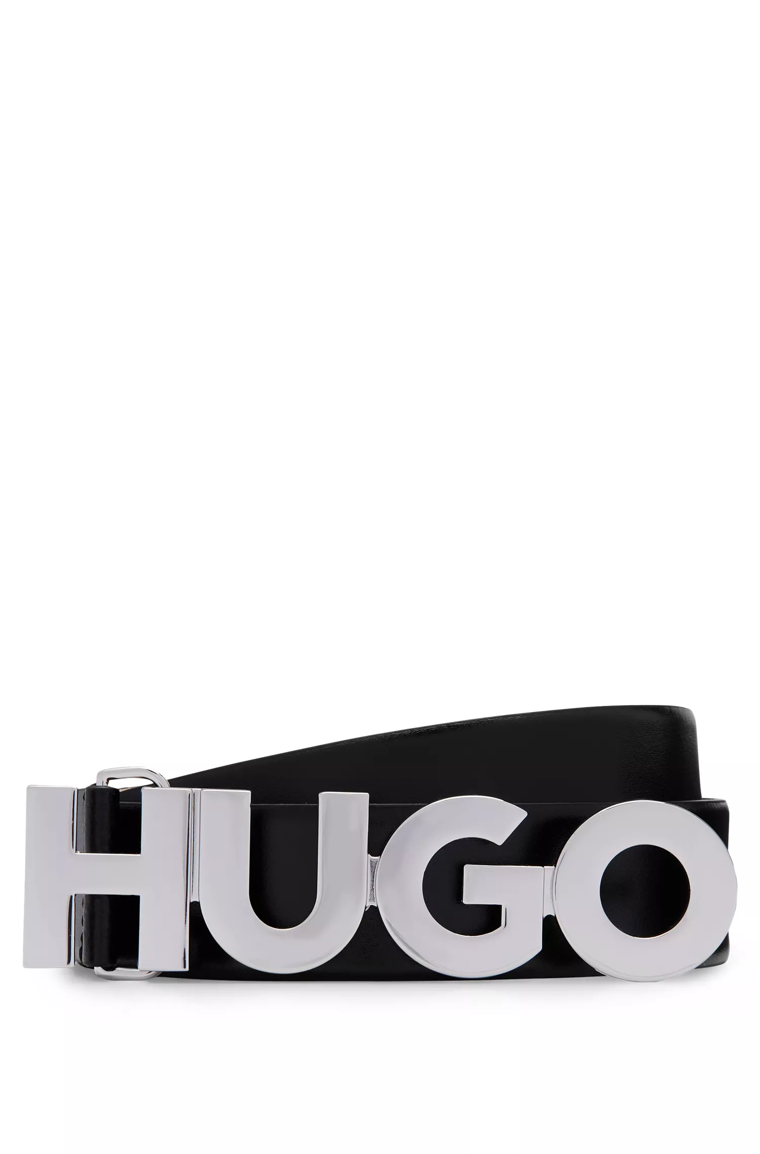Cinto HUGO em couro italiano vermelho com fivela com o logotipo.