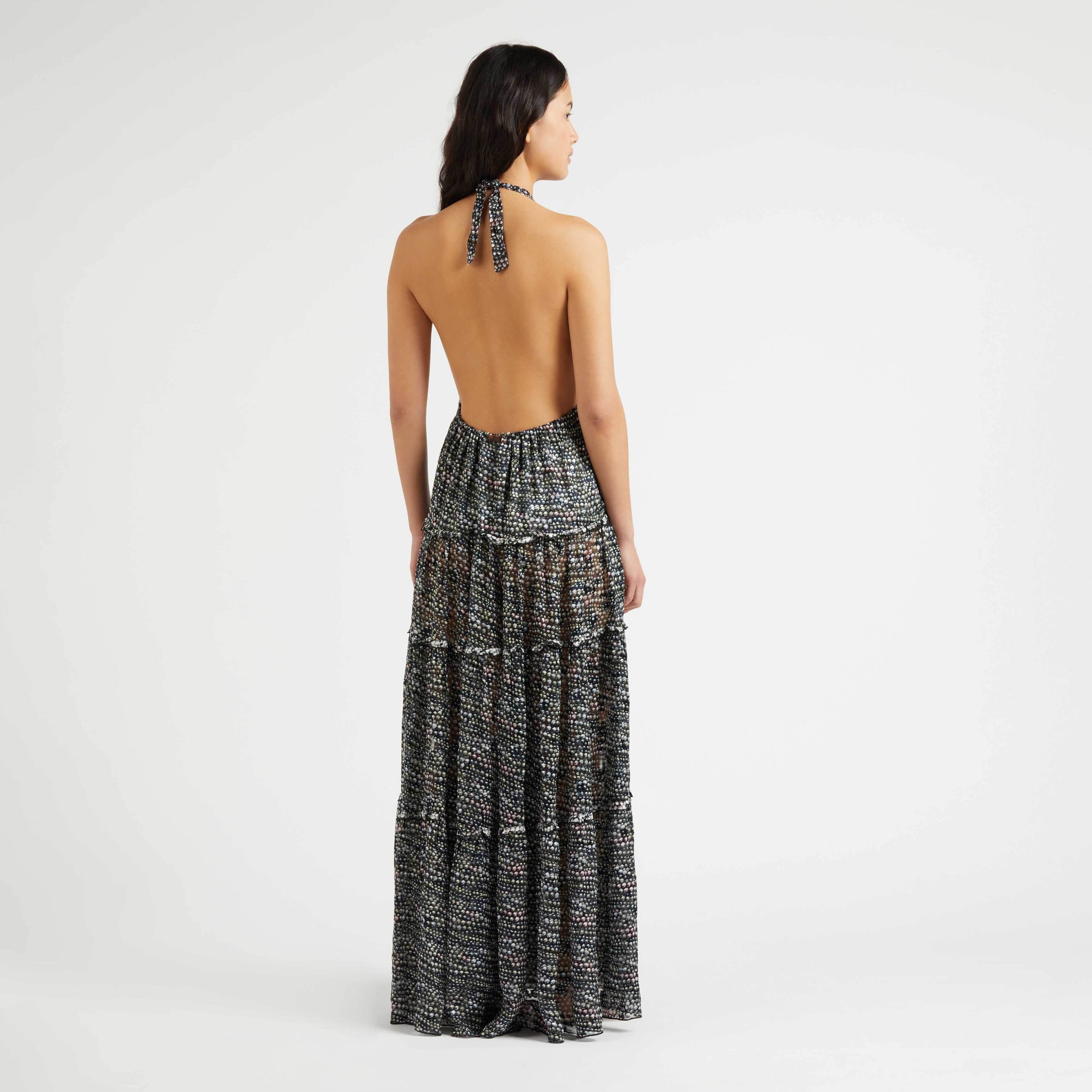 Robe Longue Dos Nu en Soie Femme Pearl