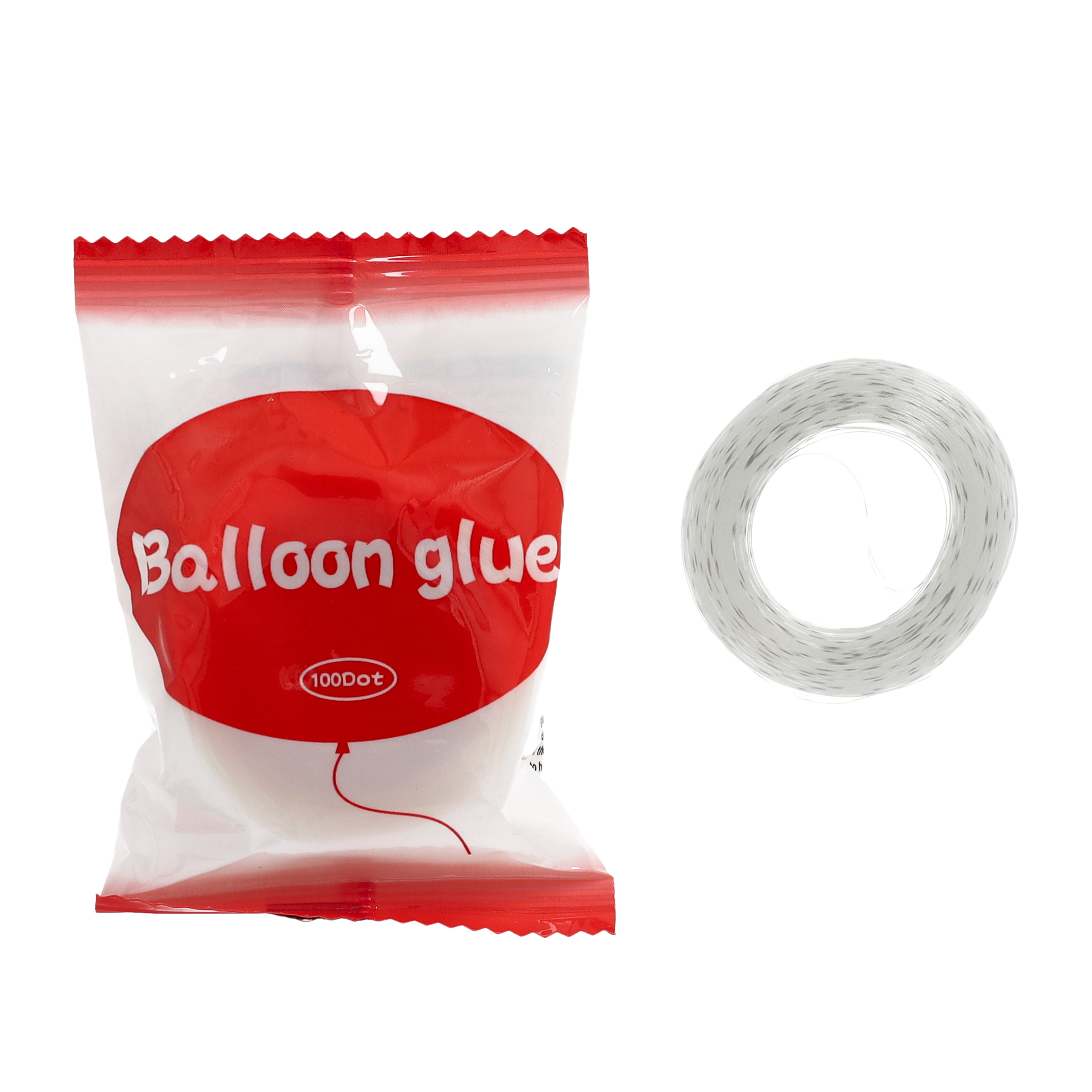 (3-tlg Set) 2x5m Luftballon Verbindungsstreifen   Doppelseitige Klebepunkte (100 Stk) - Transparent