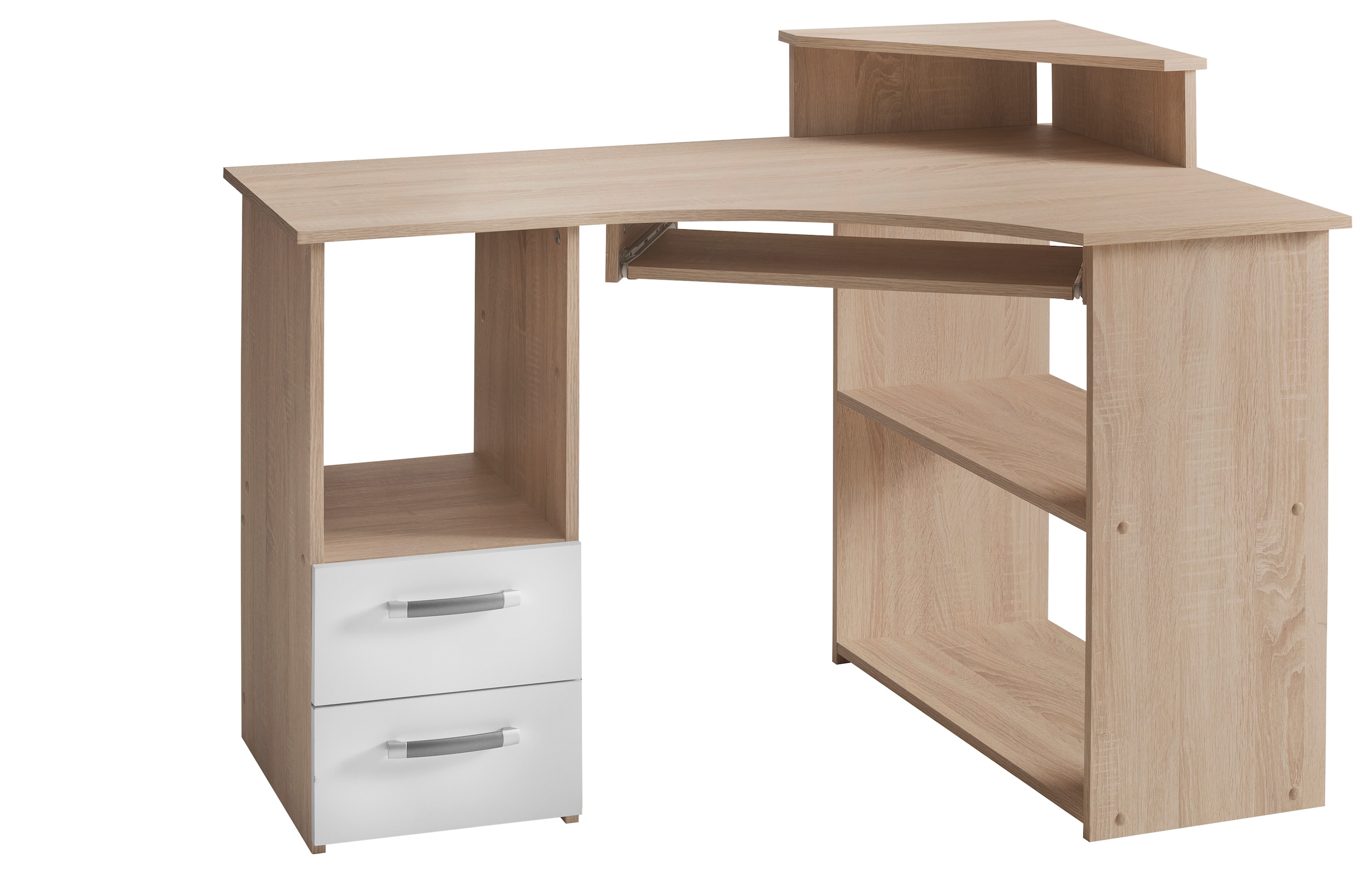 VOGL Möbelfabrik Schreibtisch »Sam« Eckschreibtisch, Tastaturauszug, Monitoraufsatz & opt. Towerfach