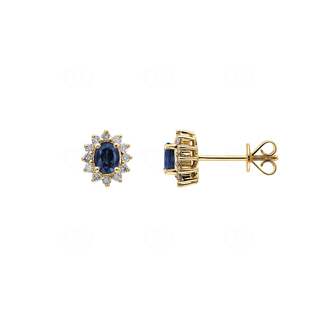 Ohrstecker 750/18 K Gelbgold mit Saphir oval & Diamanten 0.19 ct H/si