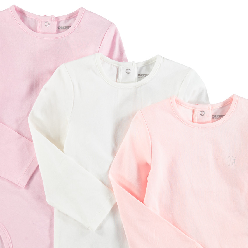 Lot de 3 bodies unis à manches longues en coton pour bébé fille