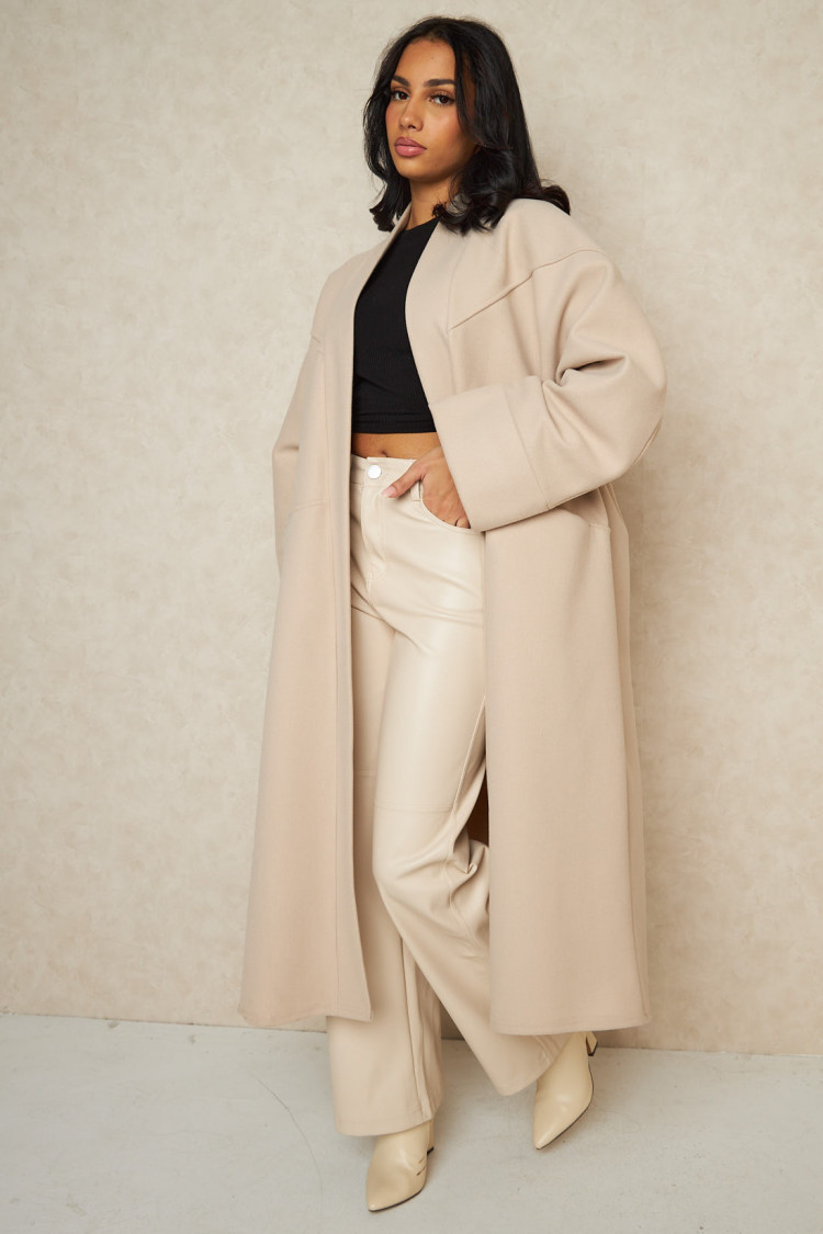 Veste longue ouverte texturée beige
