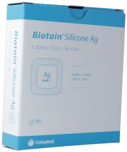BIATAIN Silicon Ag Schaumverband 7.5 x 7.5 cm selbsthaftend, 5 Stück