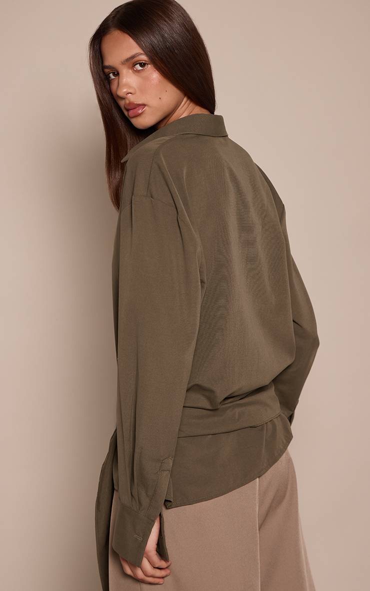 Vert Olive Foncé Chemise Oversize À Rayures Avec Taille Nouée