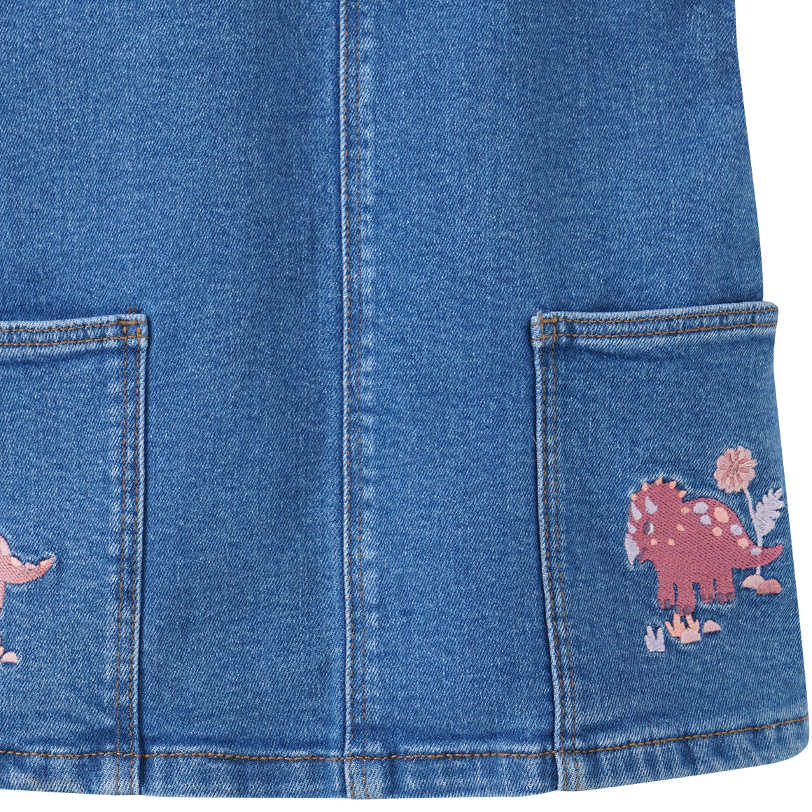 Topolino Mädchen Jeanslatzkleid mit Dino-Stickerei dunkelblau