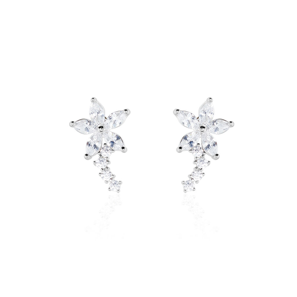 Boucles D'oreilles Puces Argent Blanc Florencio Oxydes De Zirconium