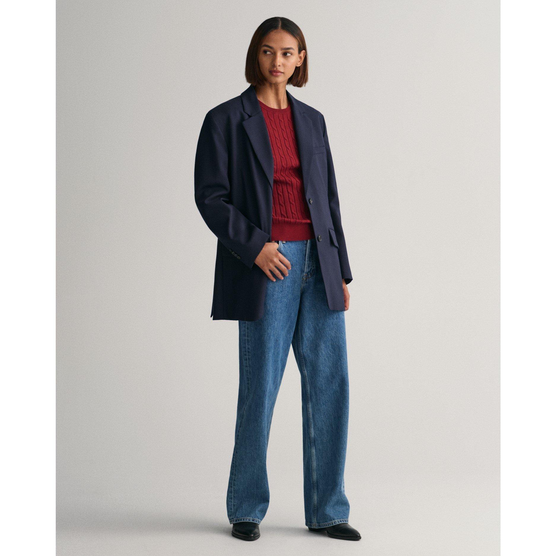Gant Stretch Cotton Cable Knit Crew Neck Sweater