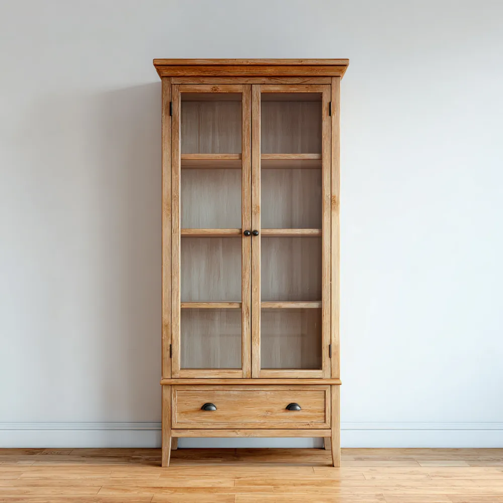 Vitrinenschrank Massivholz 180x80x40 cm – Natur – Klassisches Design