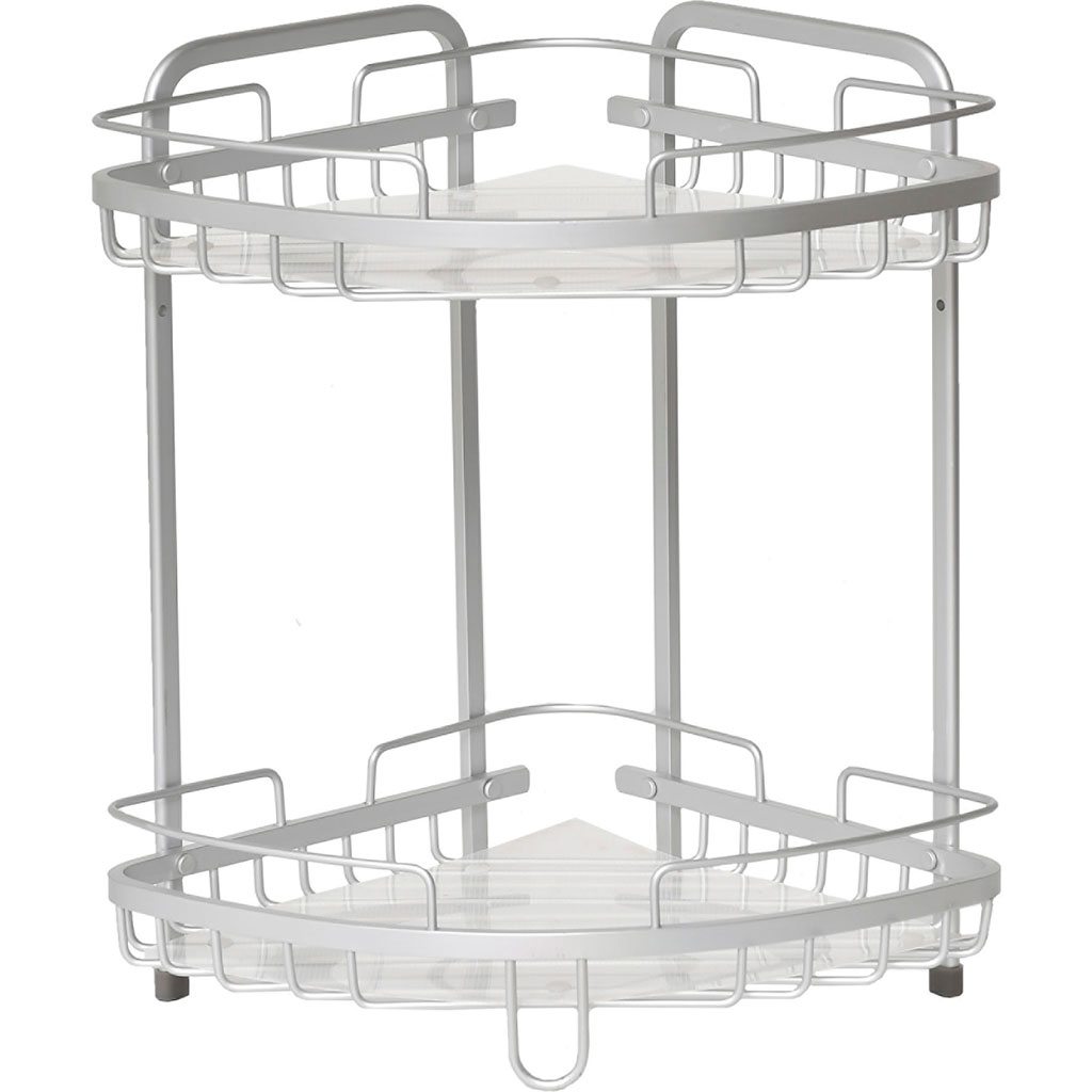 Etagère d'angle 2 niveaux alu chromé 36x32.5x24cm