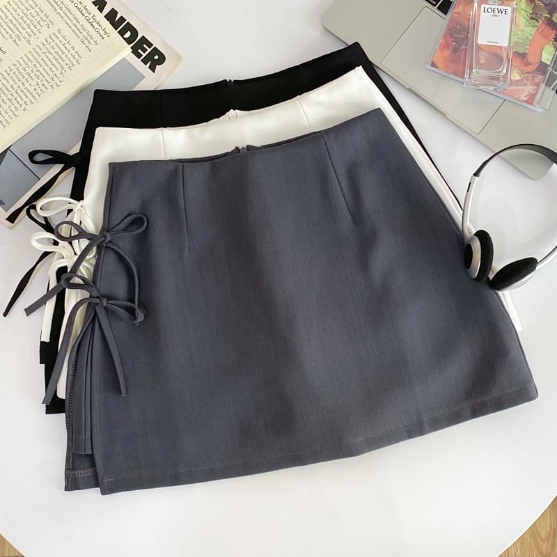 Iasia - Hoge taille effen strik mini A-lijn rok