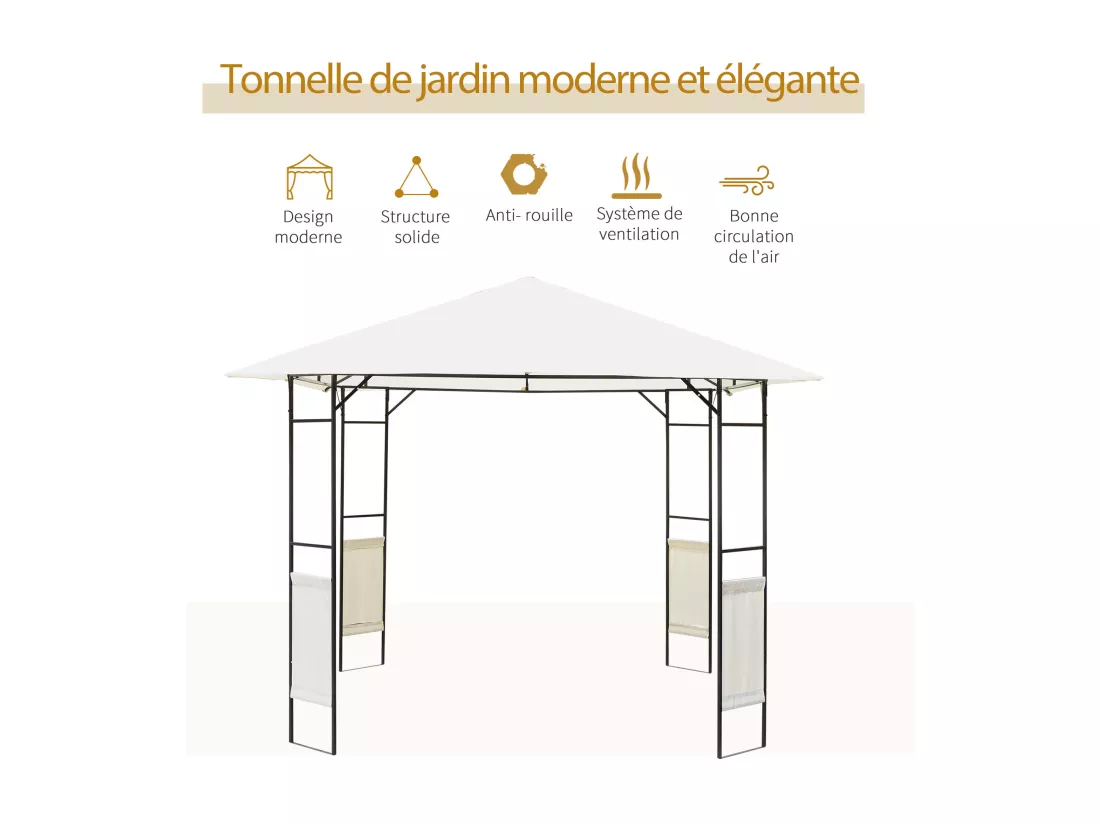 Tonnelle barnum pavillon de jardin dim. 3L x 3l x 2,6H m métal époxy toile polyester haute densité crème