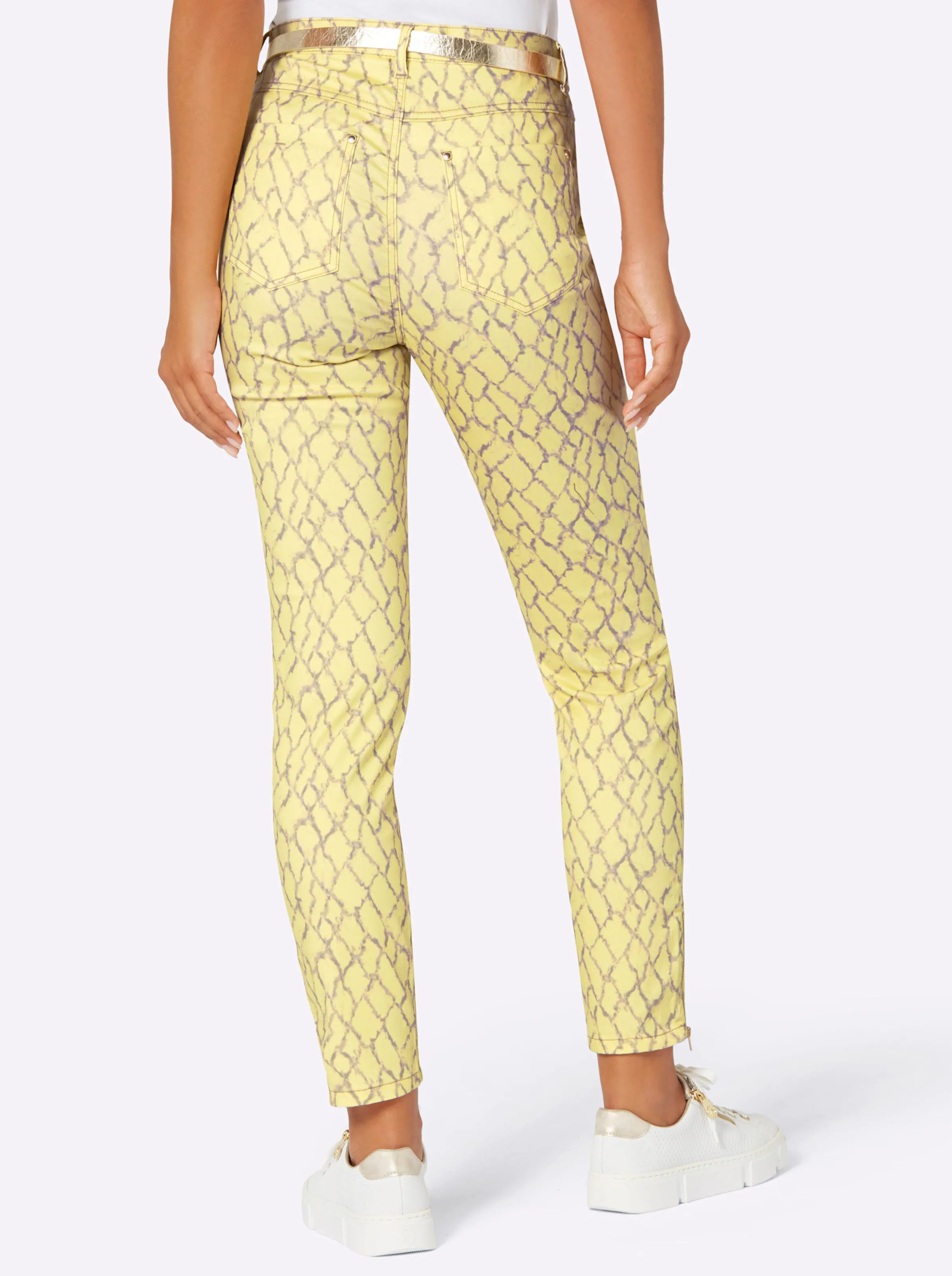 Hose in zitrone-beige-bedruckt