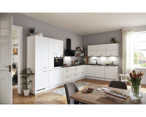 Nobilia Elements hoekkeuken zonder apparatuur Urban 540 cm alpinewit mat voorgemonteerde variant links 4004539053854