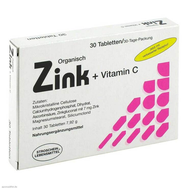 Zink Organisch + Vitamin C Tabletten, 30 St