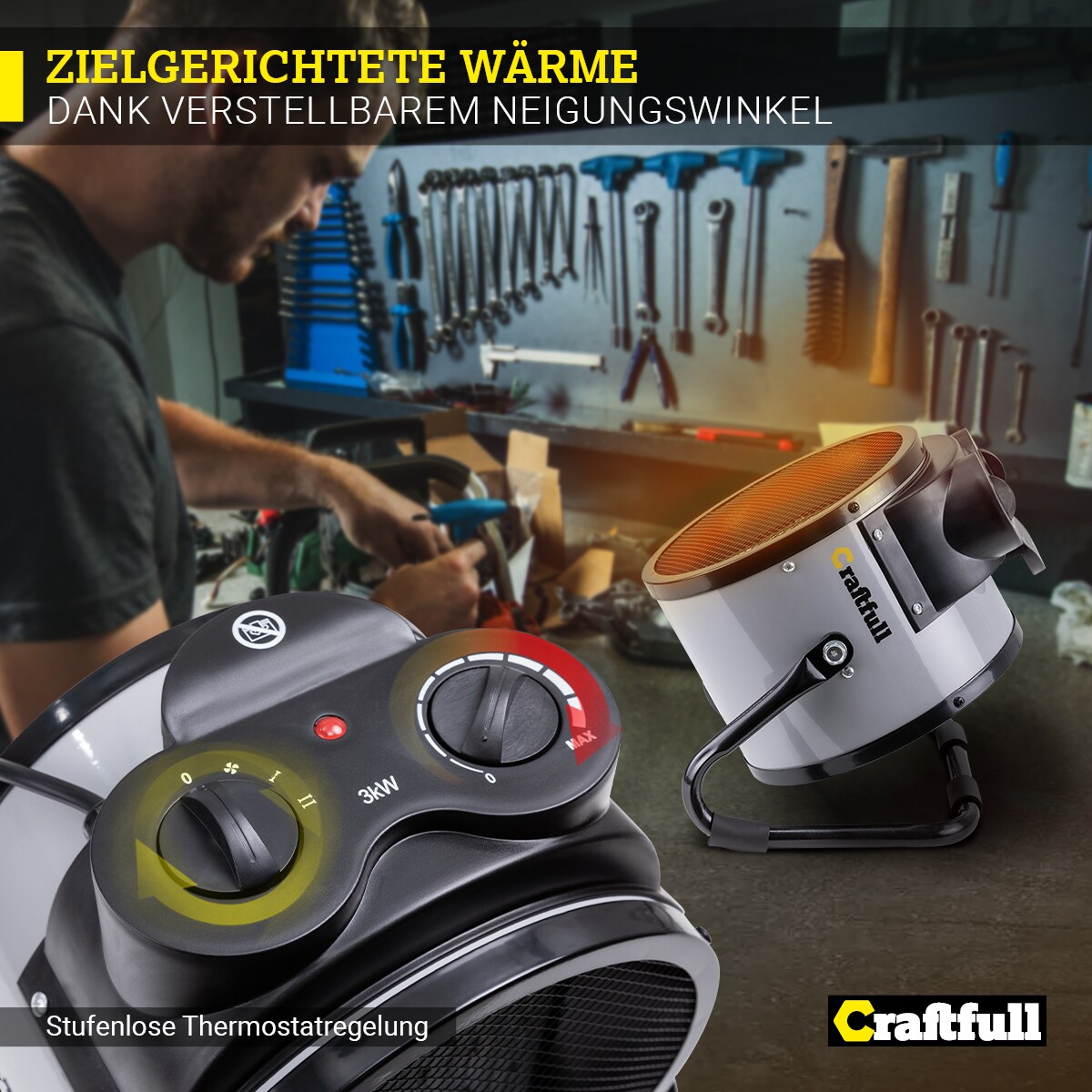 Craftfull Keramik-Heizlüfter HL1000, 2000/3000 Watt, Überhitzungsschutz, Thermostat, Tragegriff (3000 Watt)