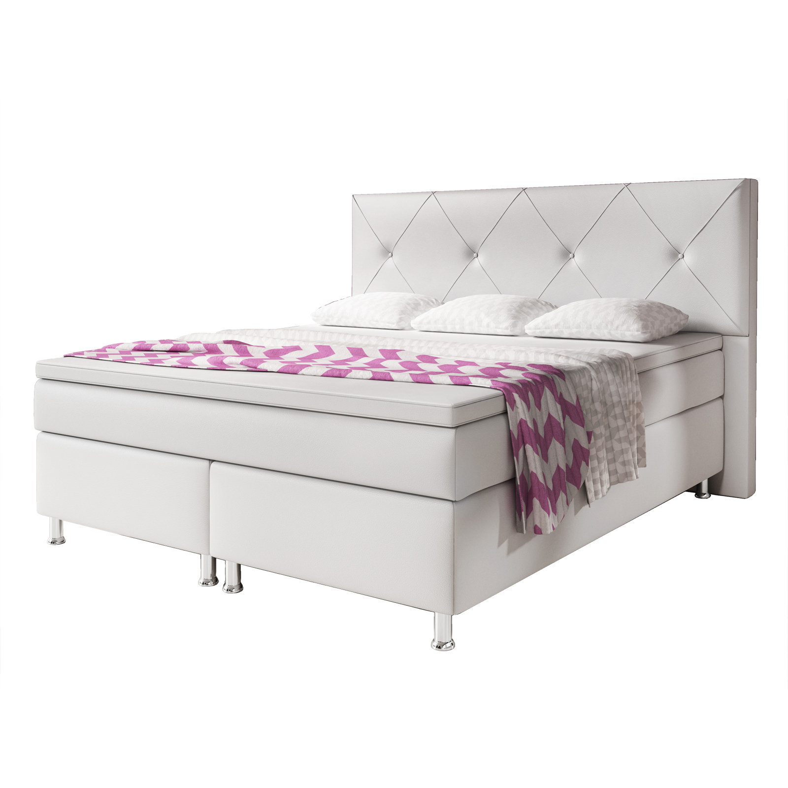 Boxspringbett - weiß - H3 - Kunstleder -180x200 cm