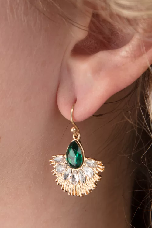Lovely Kristallen waaierdruppeloorbellen in goud en groen