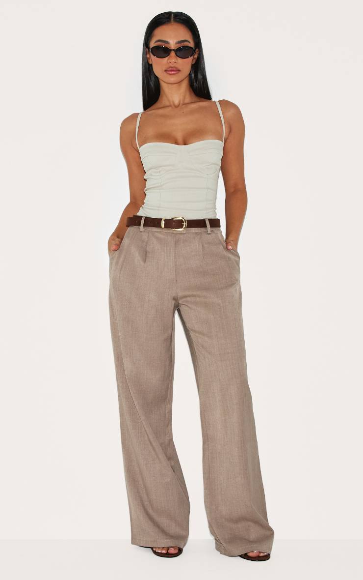 Taupe Pantalon Tailleur Large Petite Taille