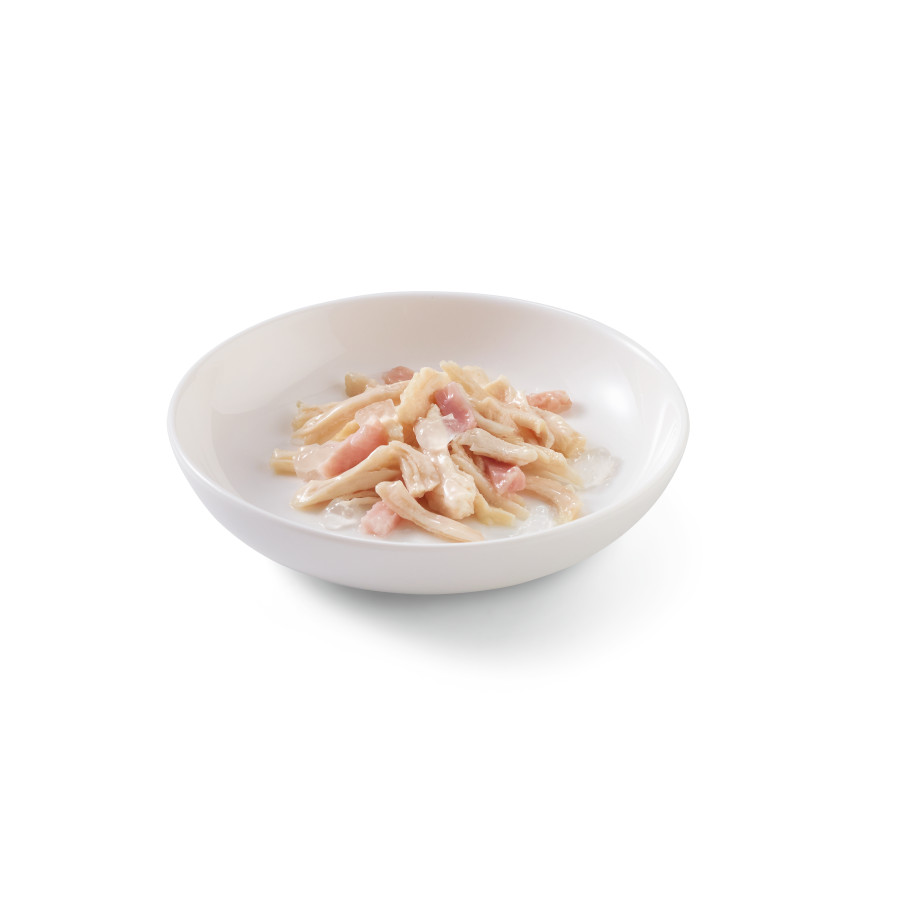 Schesir Adulto Frango com Presunto em Lata de Gelatina 85g para Gatos