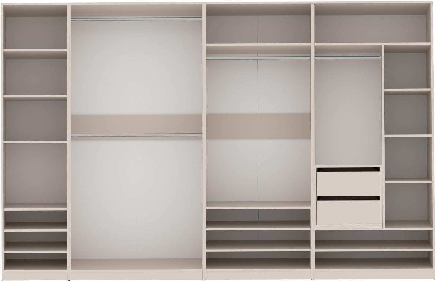 Marmex Garderobenschrank-Set TRES B, großes, breites Schrankset für das Schlafzimmer ohne Türen, Kleiderschrank mit Kleiderstangen, Einlegeböden für Kleidung, Schuhe 320x206x51, graubeige Cashmere