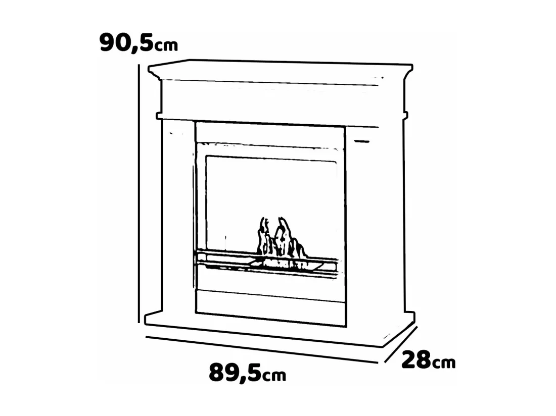 Jefferson - Cheminée au bioéthanol de sol en bois 89,5x28xH90,5 cm, couleur blanc