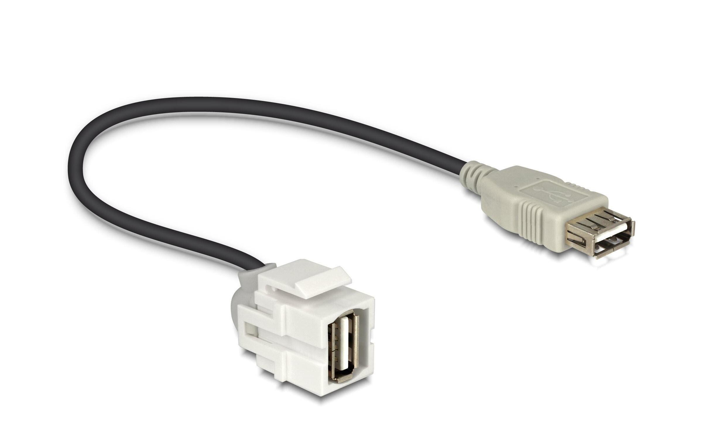 Keystone-Modul USB2.0, A - A, (f-f) 250° gewinkelt, WeissKeystone-Modul mit Kabel