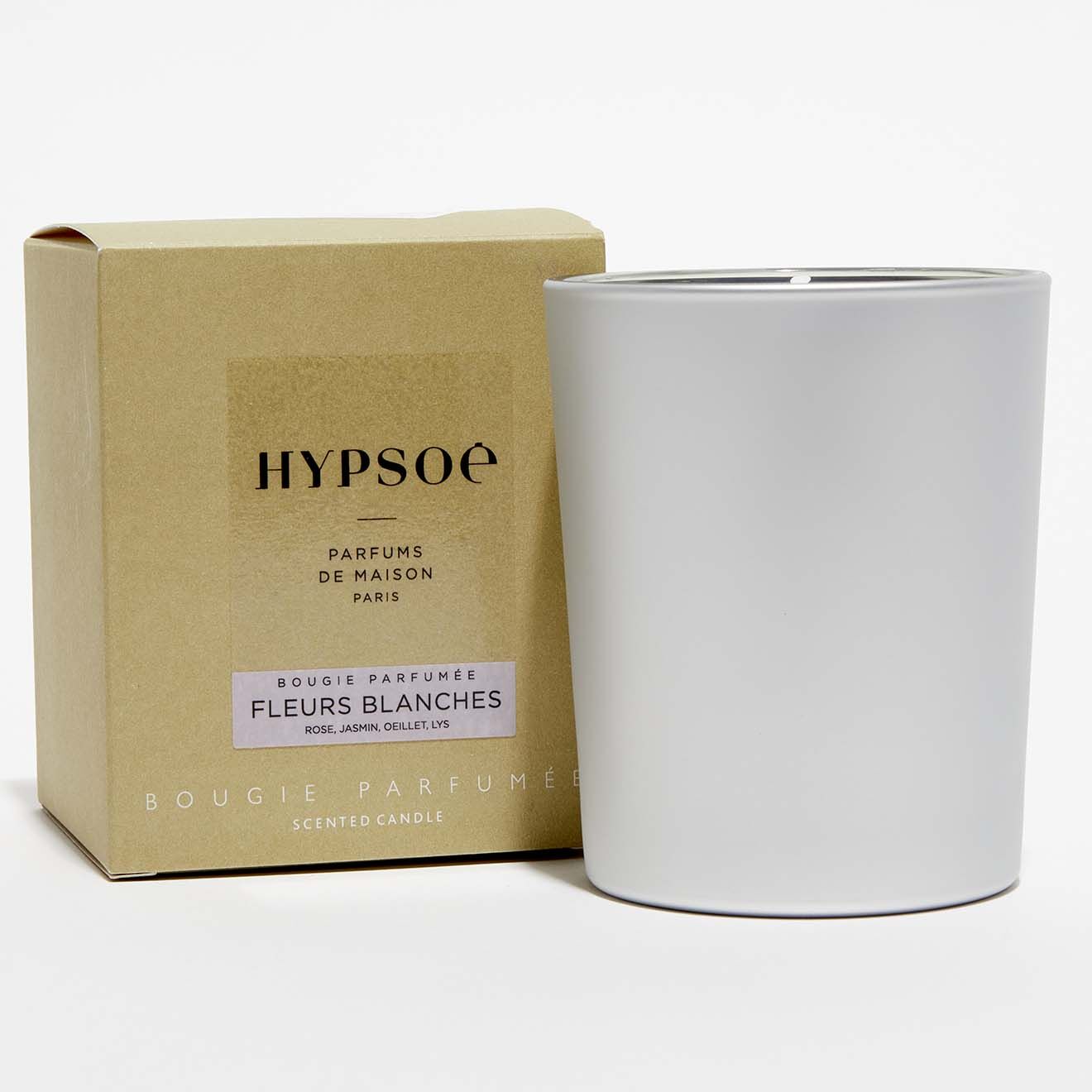 Hypsoé Bougie parfumée verre coloré métal Fleurs Blanches - 1 mèche 50h