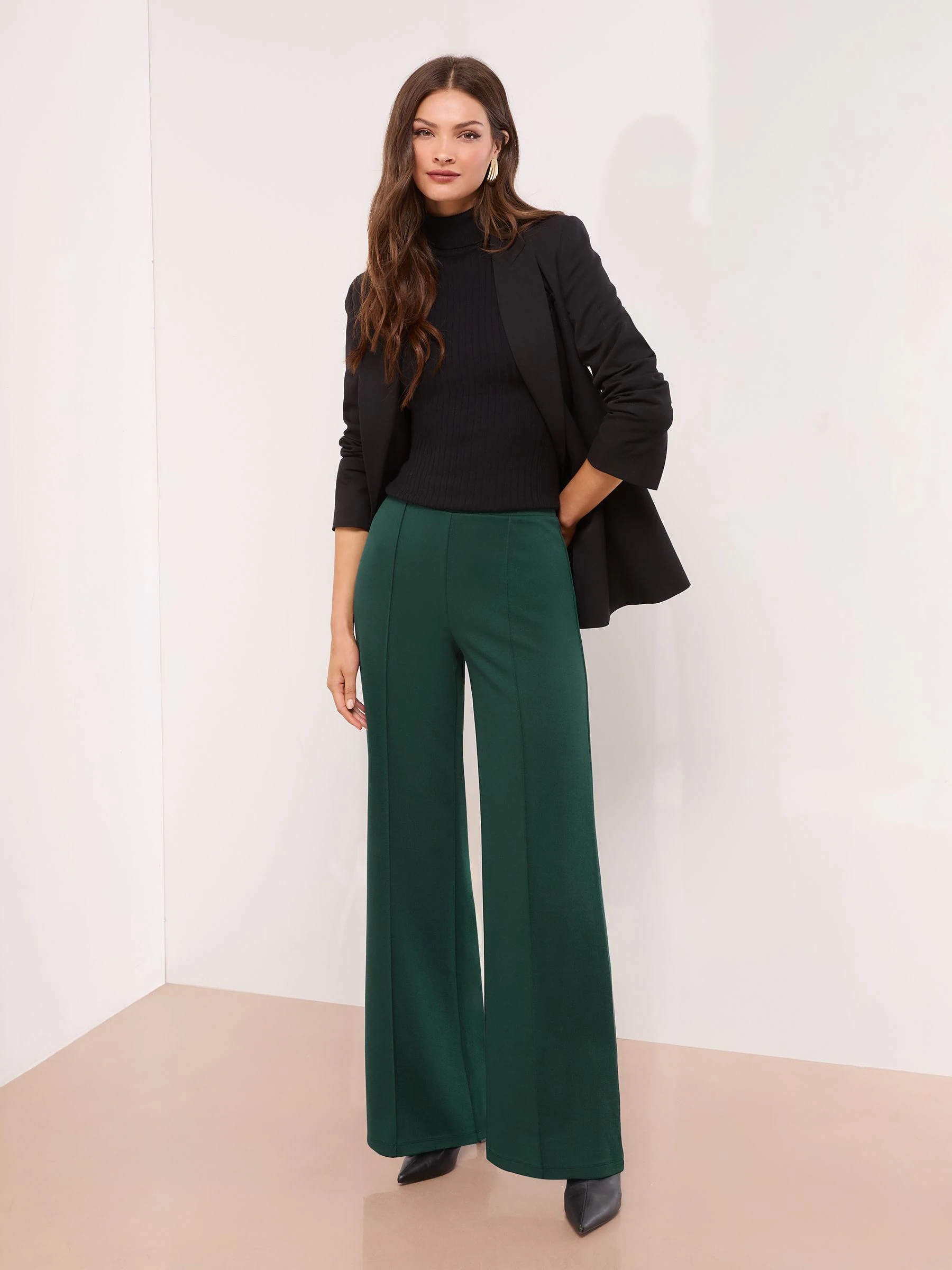 Groen - Lipsy - Broek met wijde pijpen en hoge taille