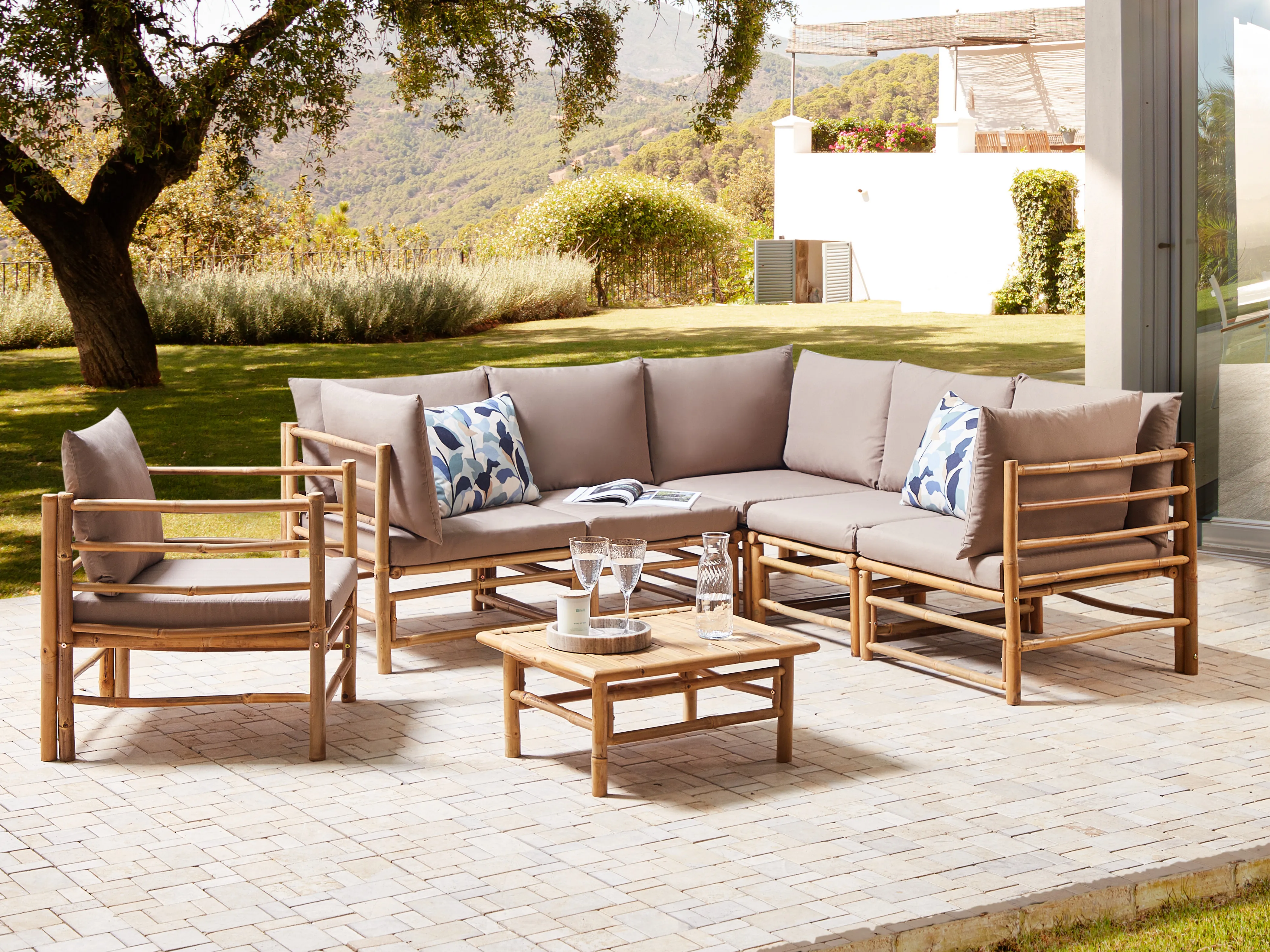 Loungeset met tafel 6-zits CERRETO Bamboehout Taupe