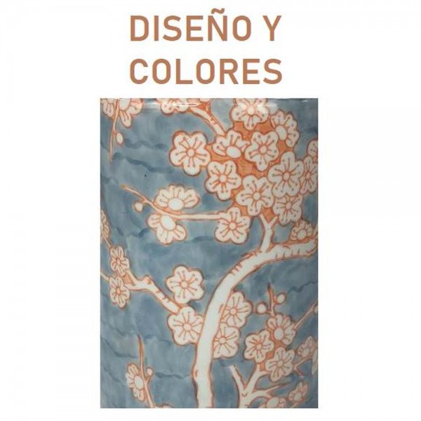Lampe de bureau porcelaine bleu orange polyester fleurs (35 x 35 x 57 cm)