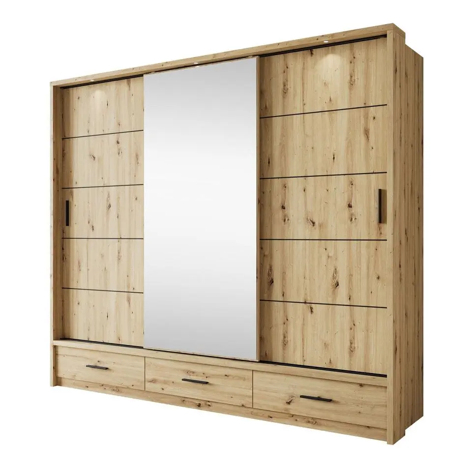 Meubella - Kledingkast Autumn - Eiken - 250 cm - Met spiegel