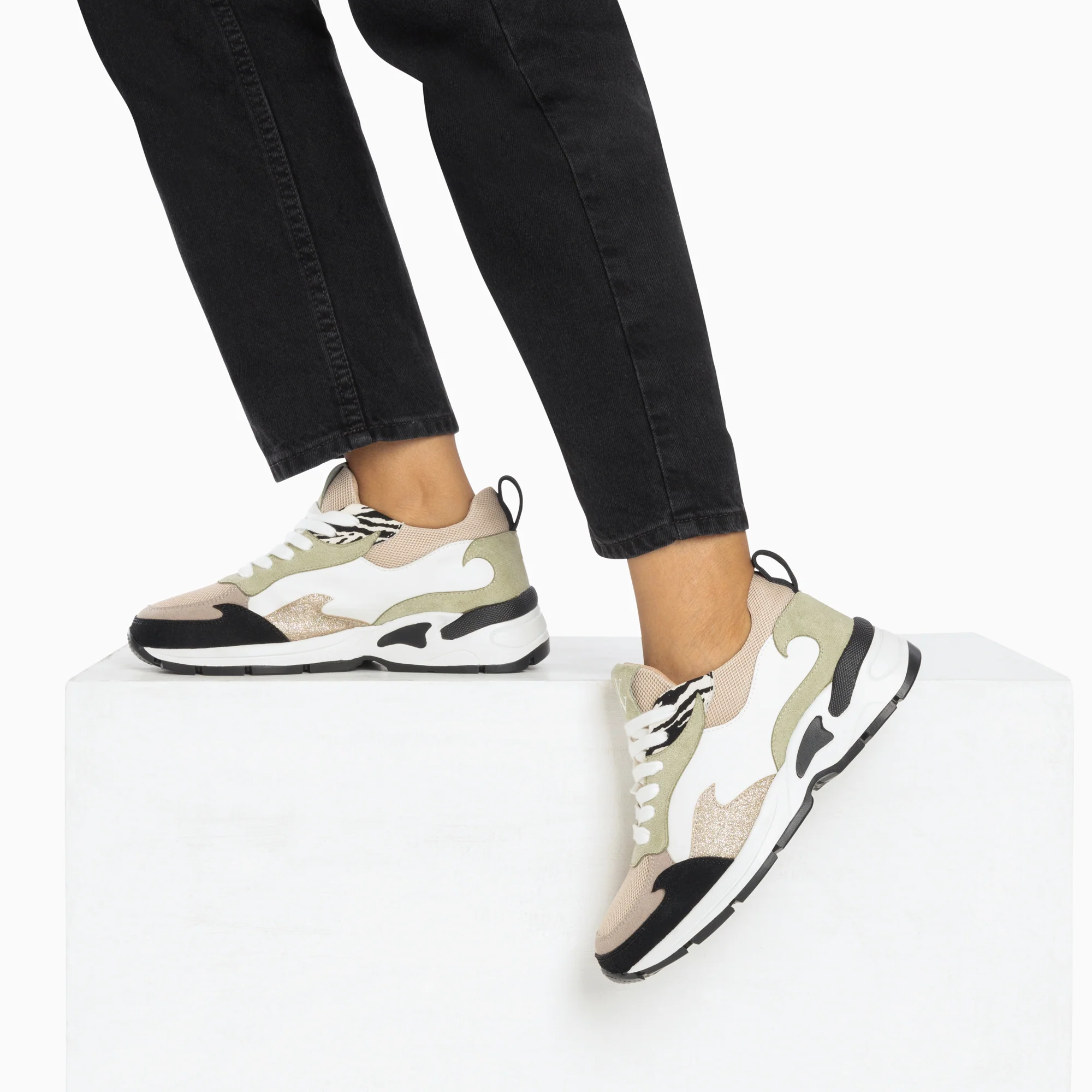 Sneakers-Baskets flamme Anita kaki et noir