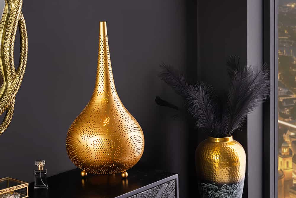 Handgefertigte Stehlampe ORIENT LIVING 50cm gold Eisen Tropfenform