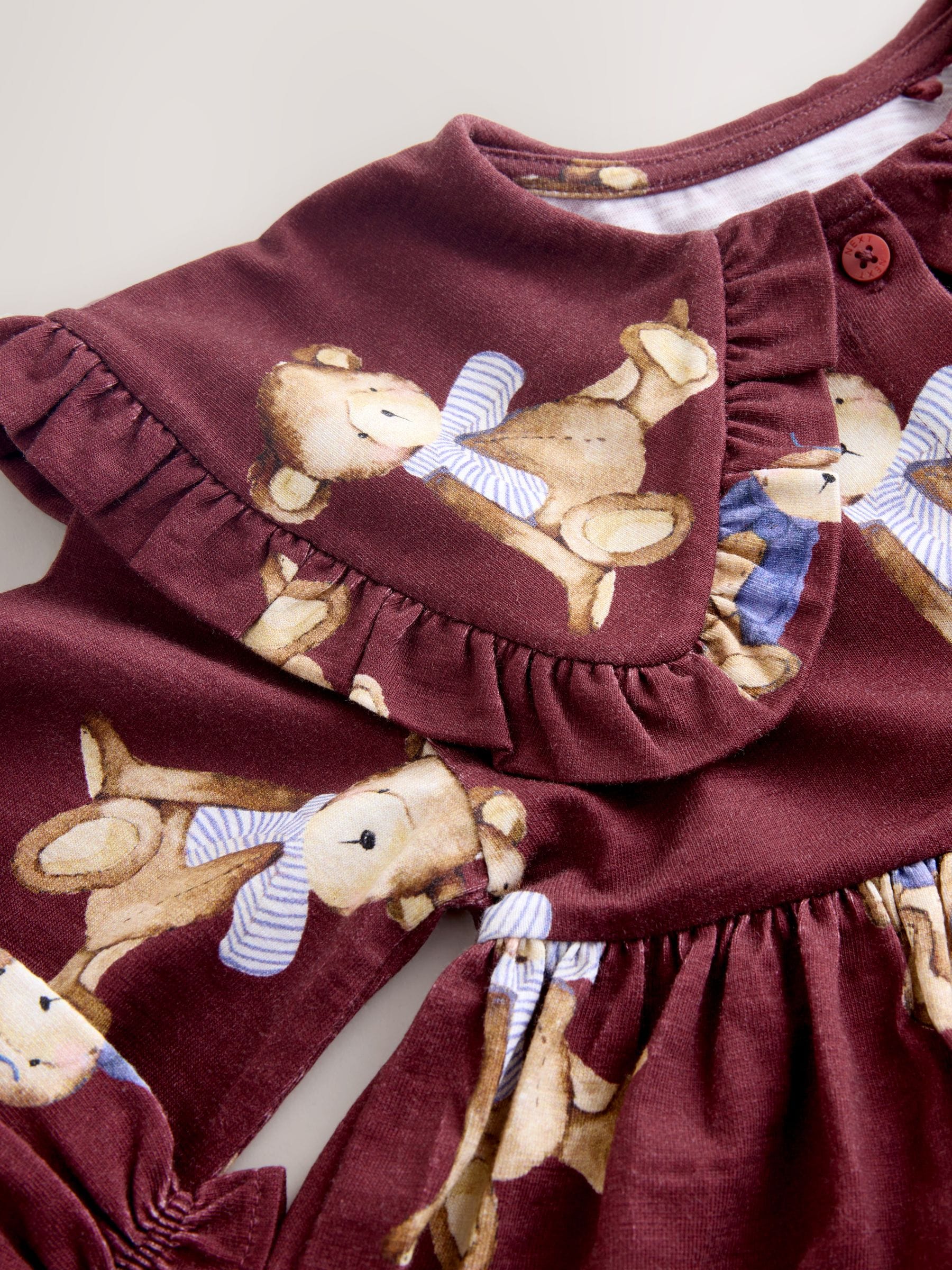 Burgundy Teddy Bear - Jurk met lange mouwen en kraag (3mnd-7jr)