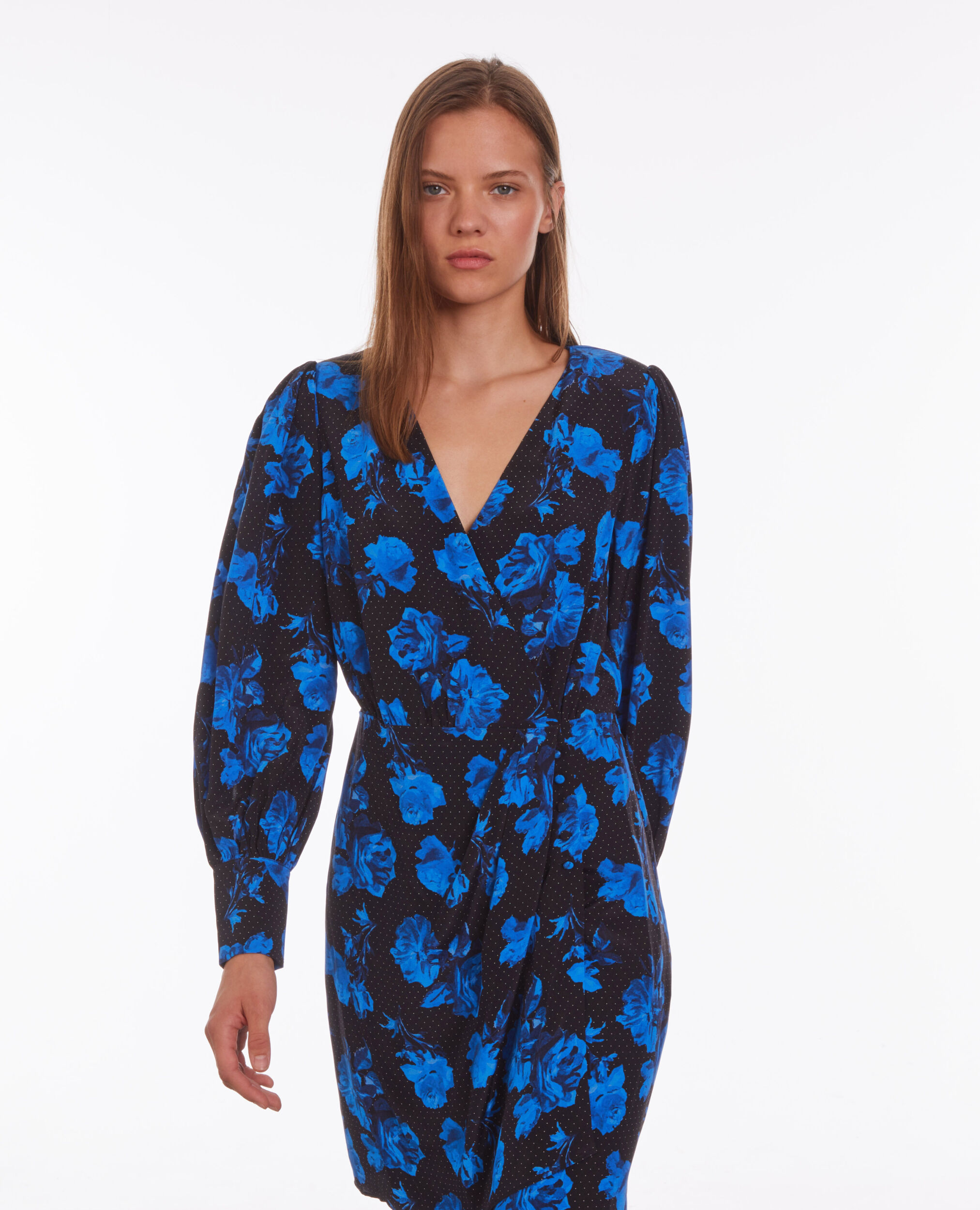 Robe portefeuille courte imprimée en soie
