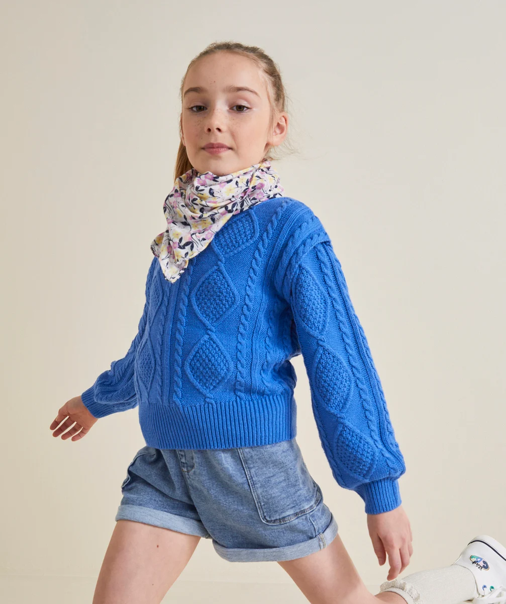 PULL EN TRICOT FILLE EFFET DOUBLE MANCHES