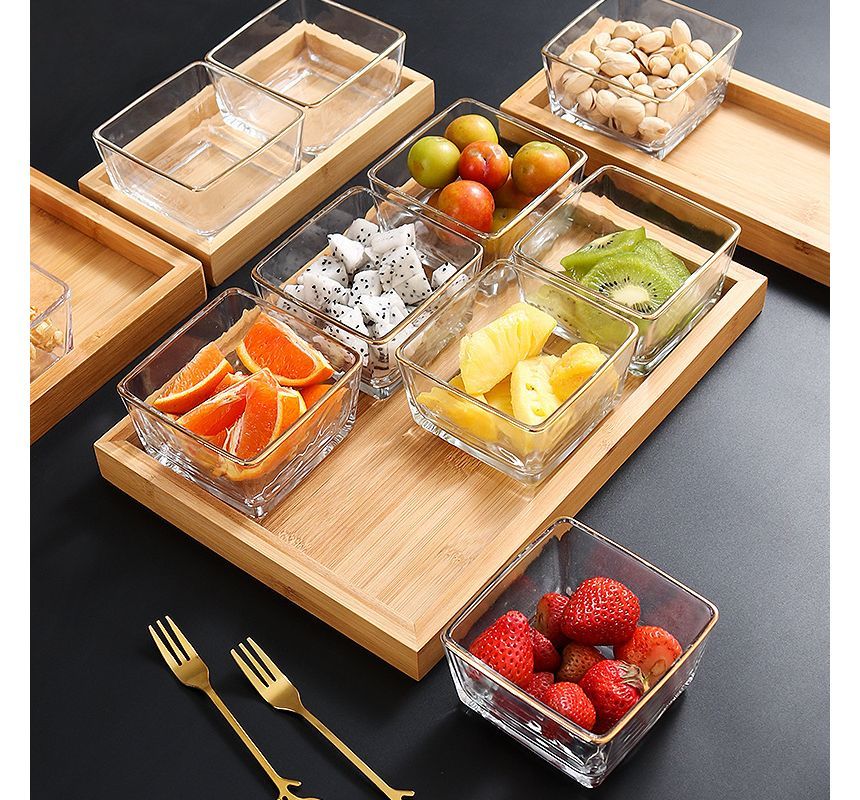 Choyce - Glazen snackschaal / houten schaal / set (verschillende designs)