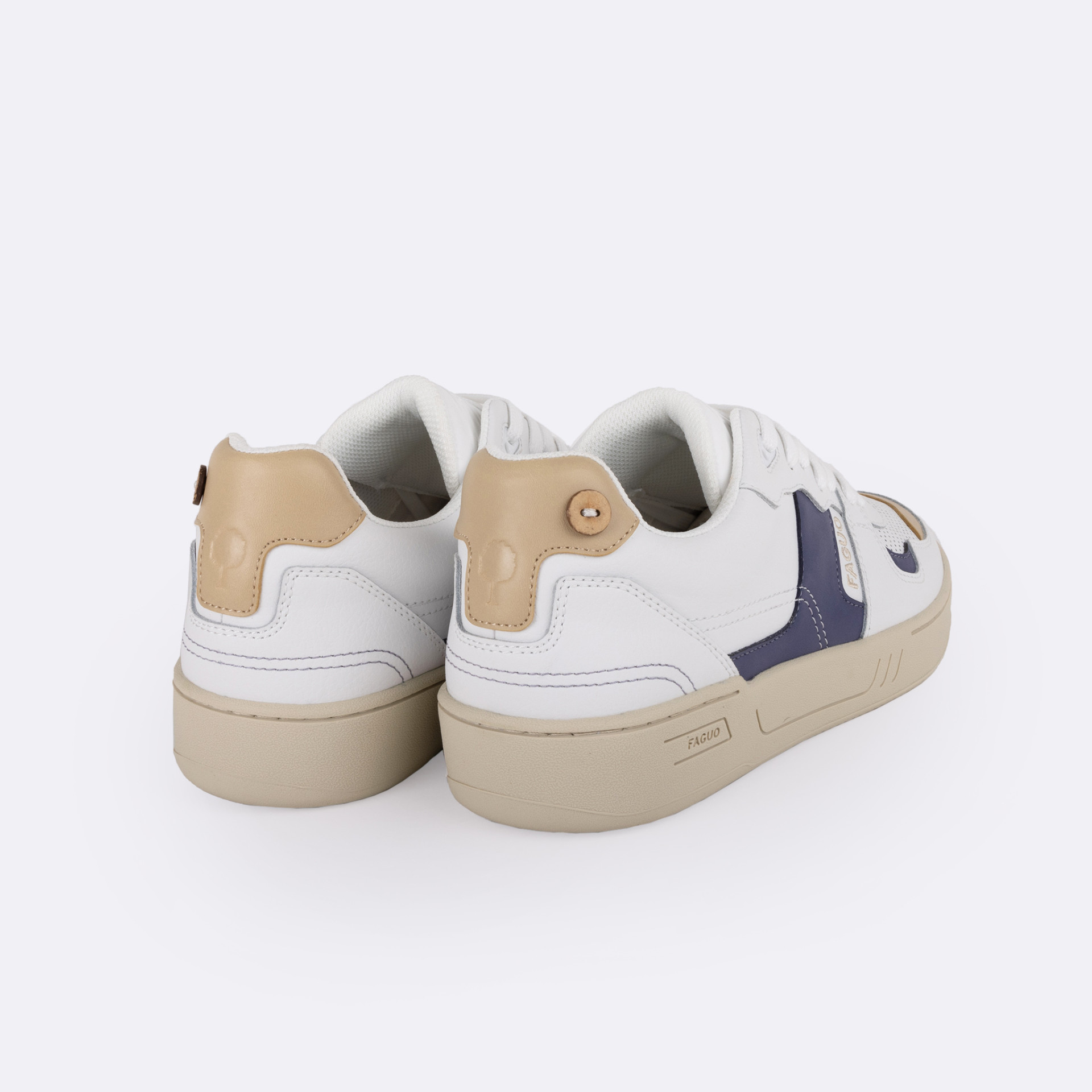 Baskets blanches & bleues cuir - modèle ceiba