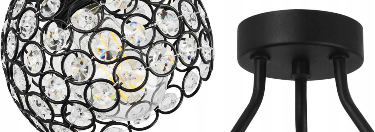 Light-Home Trio Crystal Deckenleuchte - Moderner Deckenleuchter für Schlafzimmer Wohnzimmer und Küche im Glamour - E27 mit 3 Lichtpunkten - Glasschirm farblos/schwarz