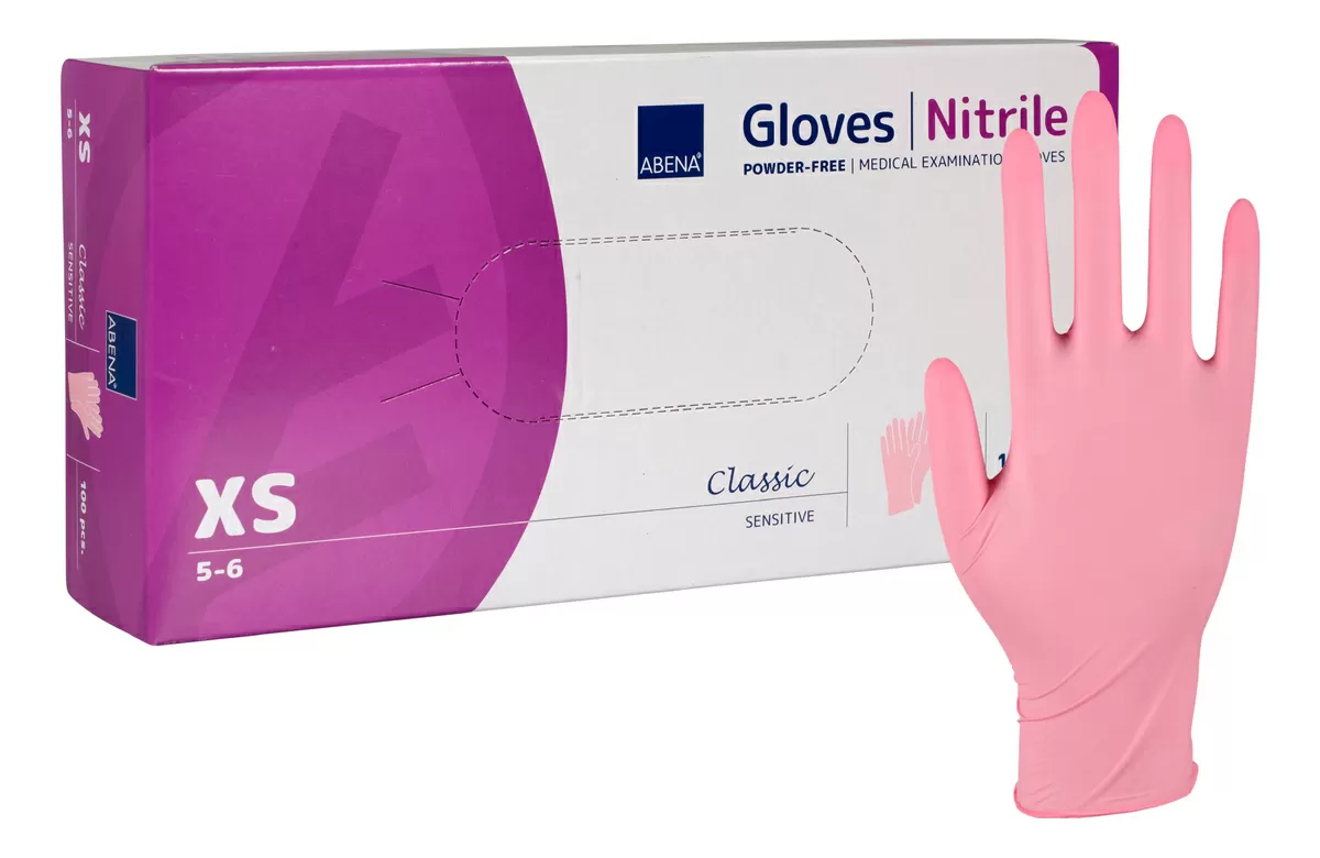 Abena Classic Sensitive Engangshandsker, Pink, Nitril, Pudderfri - Flere størrelser - 100 stk.