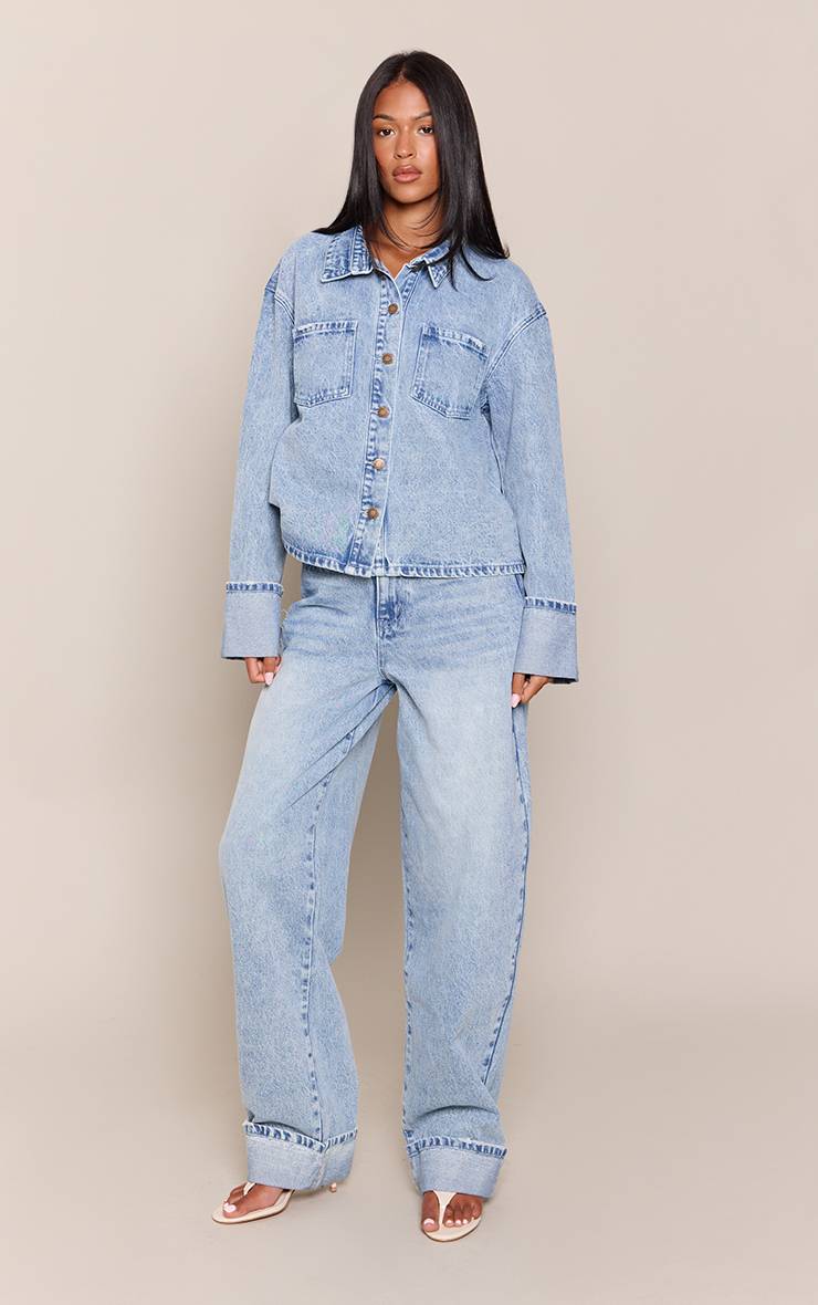Bleu Délavé Veste En Jean Délavé Bleu Moyen Recadrée Avec Revers Aux Poignets Tall
