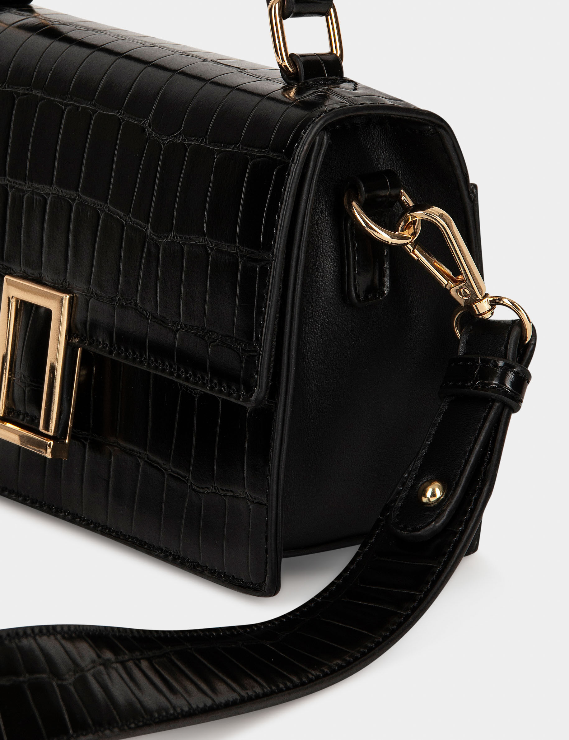 Sac cartable effet croco noir femme - noir