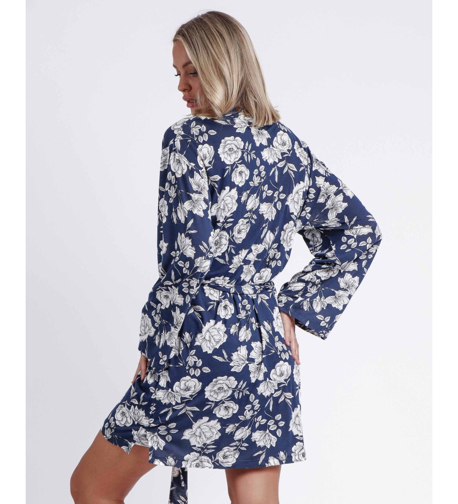 Robe Admas de manga comprida com estampa floral azul-marinho