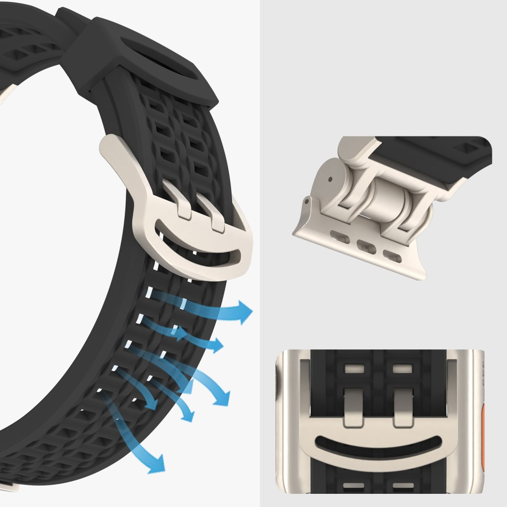 Apple Watch (49/46/45/44 mm) Silikon Armband mit dualem Dorn-Verschluss (Gelenkumfang: 135 - 220 mm) - Dunkelgrün