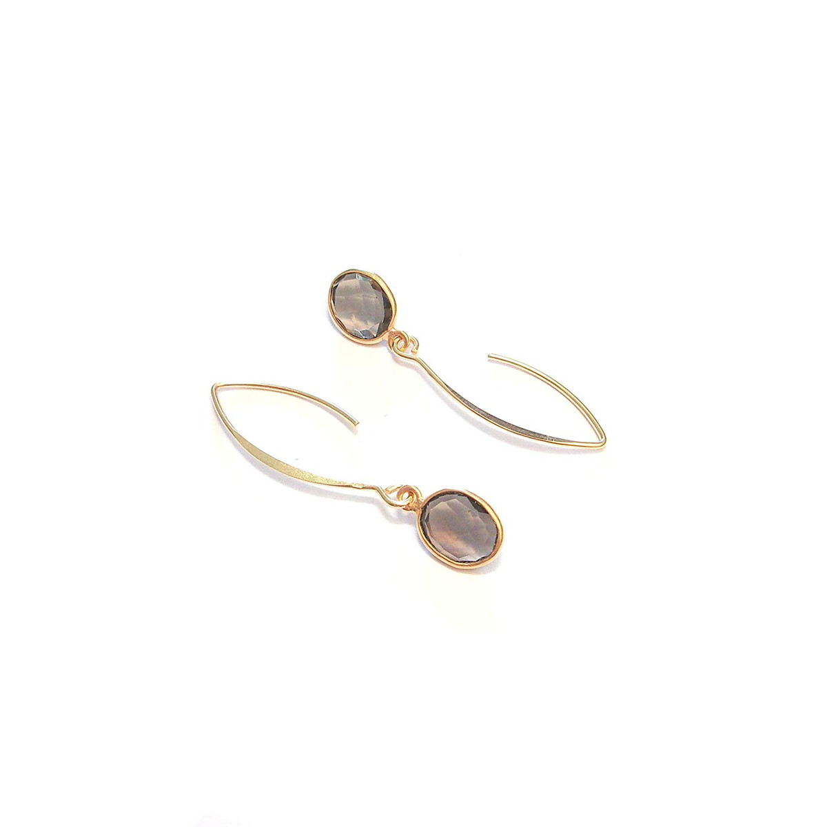 Boucles d'oreilles Argent 925 Doré Quartz Fumé